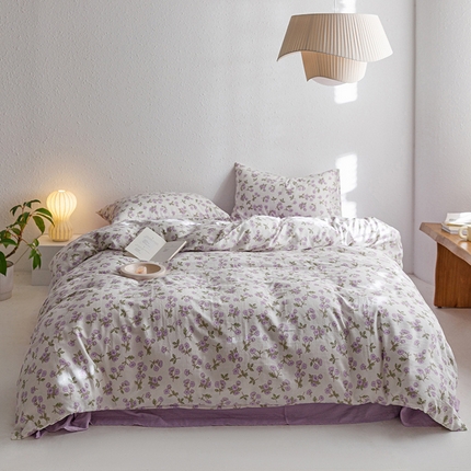 91家纺网 家纺一手货源 找家纺 窝米 2023新款全棉A类双层纱系列四件套 安娜紫