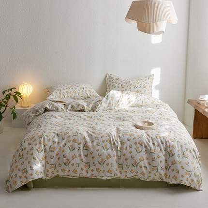 91家纺网 家纺一手货源 找家纺 窝米 2023新款全棉A类双层纱系列四件套 瑞丽黄