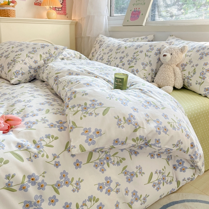 91家纺网 家纺一手货源 找家纺 曼之夏 2023新款全棉印花小碎花四件套 蓝色心情