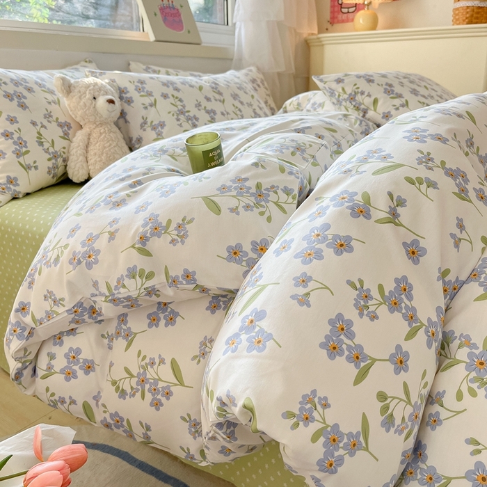 91家纺网 家纺一手货源 找家纺 曼之夏 2023新款全棉印花小碎花四件套 蓝色心情