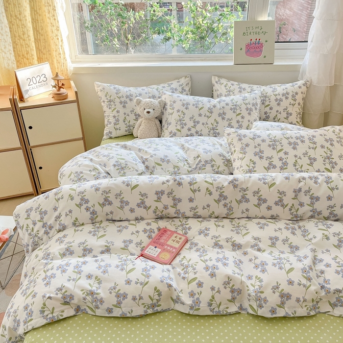 91家纺网 家纺一手货源 找家纺 曼之夏 2023新款全棉印花小碎花四件套 蓝色心情