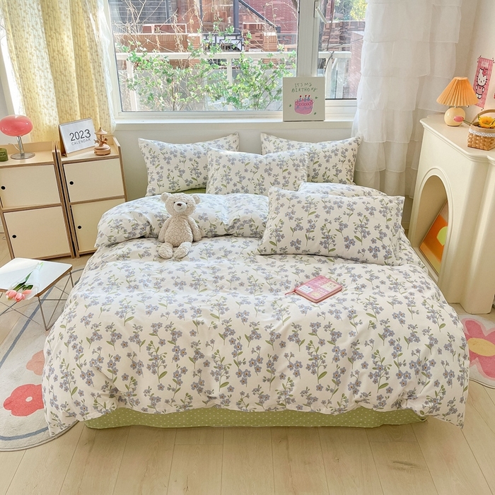 91家纺网 家纺一手货源 找家纺 曼之夏 2023新款全棉印花小碎花四件套 蓝色心情