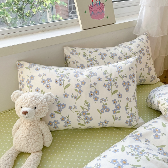 91家纺网 家纺一手货源 找家纺 曼之夏 2023新款全棉印花小碎花四件套 蓝色心情