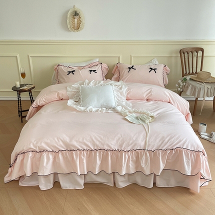 91家纺网 家纺一手货源 找家纺 （总）嗨购 2023新款40S全棉水洗棉法式大花边四件套（场景一） 