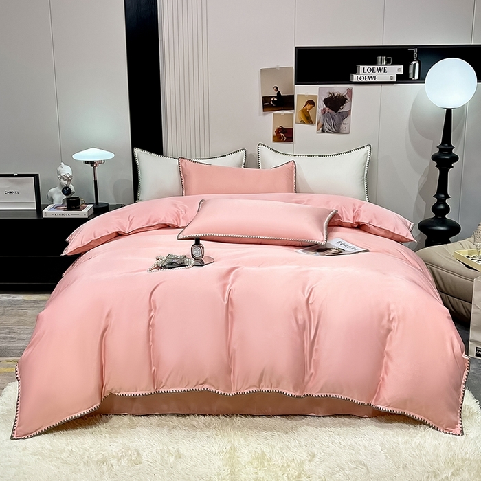 91家纺网 家纺一手货源 找家纺 艾米家居 2025新款水洗真丝贝壳边系列四件套 豆沙