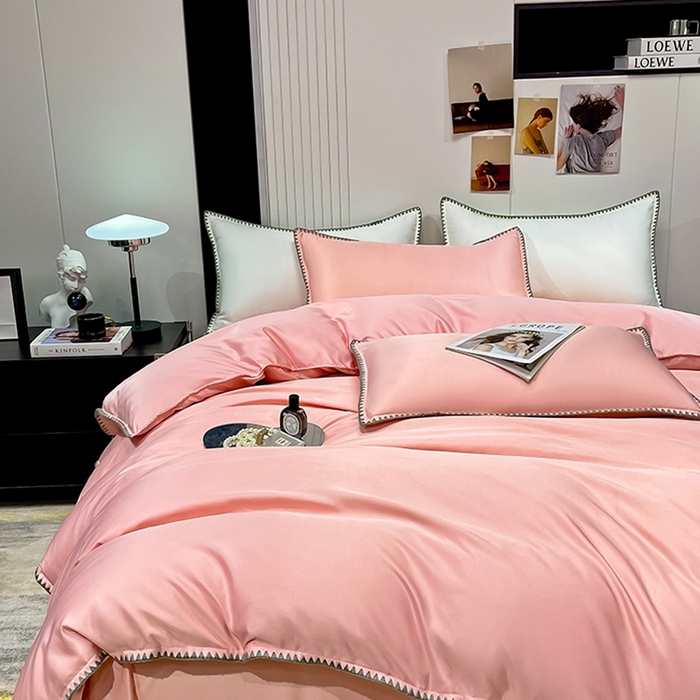 91家纺网 家纺一手货源 找家纺 艾米家居 2025新款水洗真丝贝壳边系列四件套 豆沙