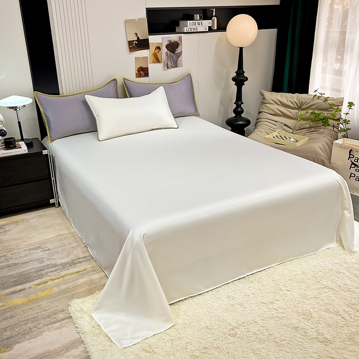 91家纺网 家纺一手货源 找家纺 艾米家居 2025新款水洗真丝贝壳边系列四件套 白