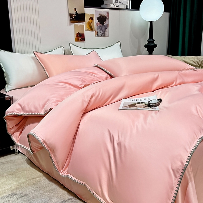 91家纺网 家纺一手货源 找家纺 艾米家居 2025新款水洗真丝贝壳边系列四件套 豆沙