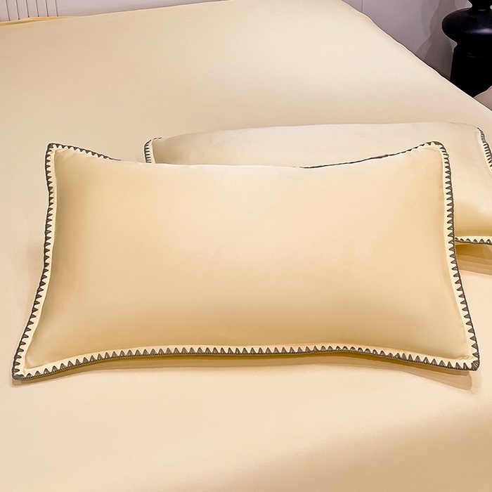 91家纺网 家纺一手货源 找家纺 艾米家居 2025新款水洗真丝贝壳边系列四件套 黄