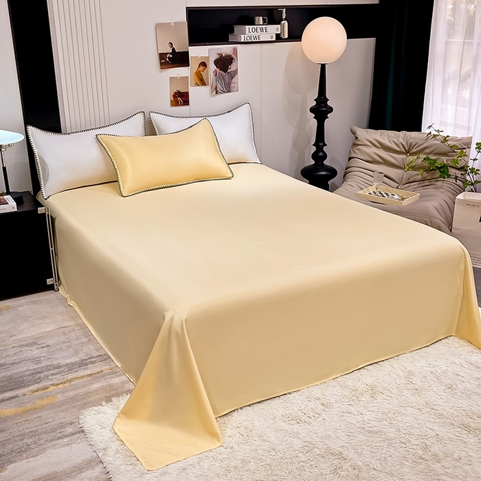 91家纺网 家纺一手货源 找家纺 艾米家居 2025新款水洗真丝贝壳边系列四件套 黄