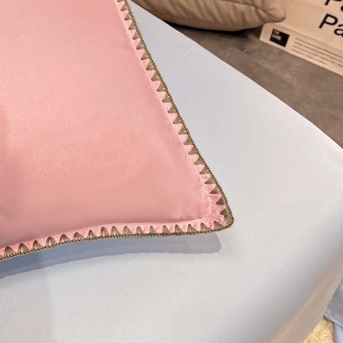 91家纺网 家纺一手货源 找家纺 艾米家居 2025新款水洗真丝贝壳边系列四件套 豆沙+蓝