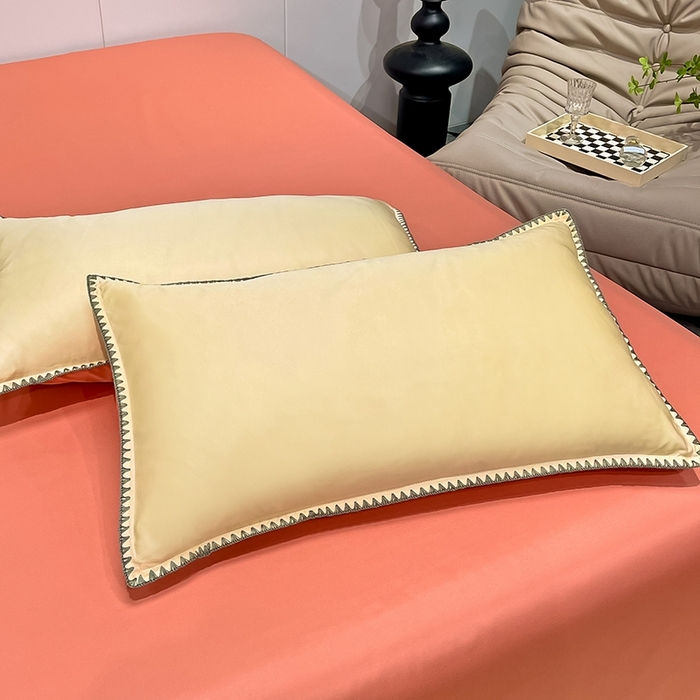 91家纺网 家纺一手货源 找家纺 艾米家居 2025新款水洗真丝贝壳边系列四件套 黄+橘色