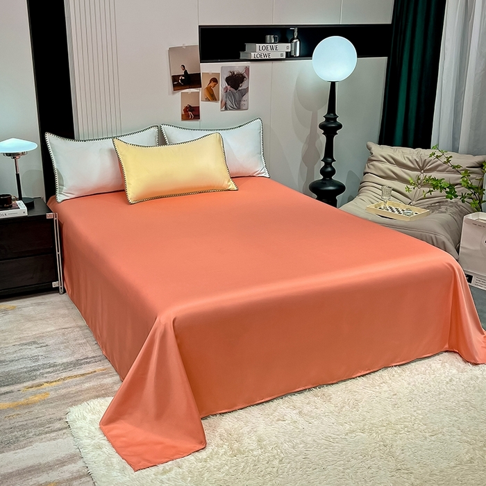 91家纺网 家纺一手货源 找家纺 艾米家居 2025新款水洗真丝贝壳边系列四件套 黄+橘色