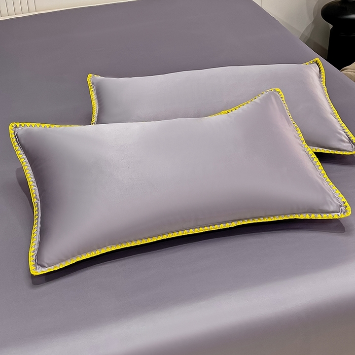 91家纺网 家纺一手货源 找家纺 艾米家居 2025新款水洗真丝贝壳边系列四件套 灰色