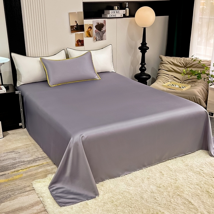 91家纺网 家纺一手货源 找家纺 艾米家居 2025新款水洗真丝贝壳边系列四件套 灰色