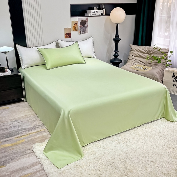 91家纺网 家纺一手货源 找家纺 艾米家居 2025新款水洗真丝贝壳边系列四件套 水绿