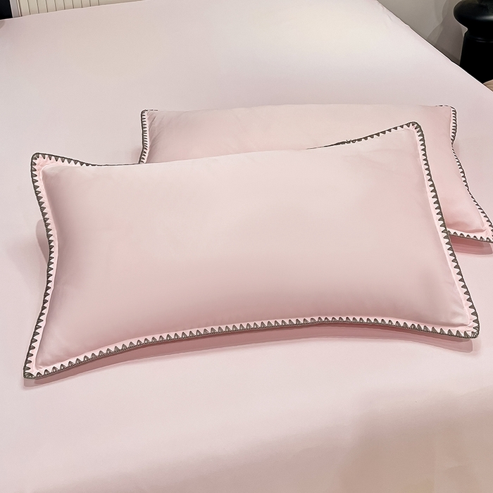 91家纺网 家纺一手货源 找家纺 艾米家居 2025新款水洗真丝贝壳边系列四件套 浅粉