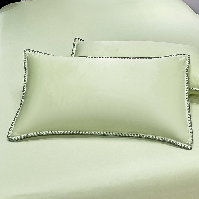 91家纺网 家纺一手货源 找家纺 艾米家居 2025新款水洗真丝贝壳边系列四件套 水绿