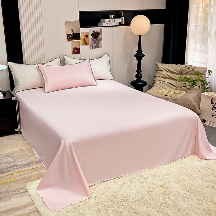 91家纺网 家纺一手货源 找家纺 艾米家居 2025新款水洗真丝贝壳边系列四件套 浅粉