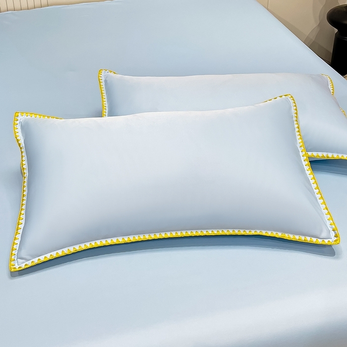 91家纺网 家纺一手货源 找家纺 艾米家居 2025新款水洗真丝贝壳边系列四件套 天蓝