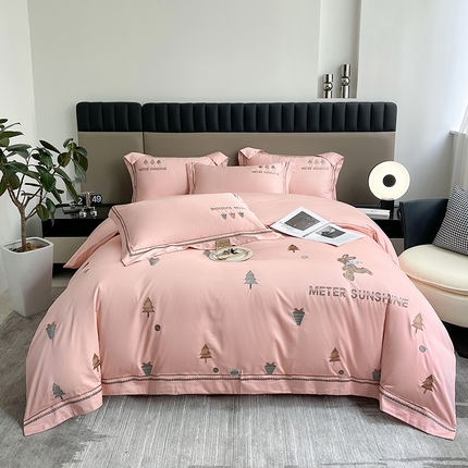 家居1号2024新款13376全棉四件套-奔跑的小兔 奔跑的小兔-温柔粉