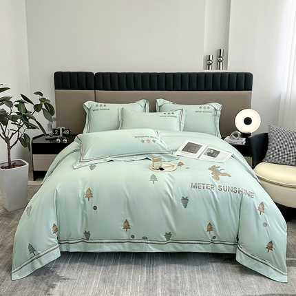 91家纺网 家纺一手货源 找家纺 家居1号2024新款13376全棉四件套-奔跑的小兔 奔跑的小兔-繁星蓝