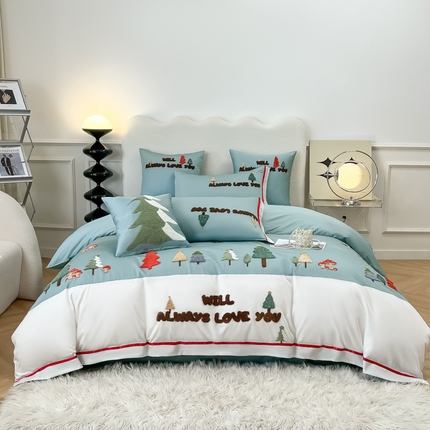 91家纺网 家纺一手货源 找家纺 家居1号2023新款全棉毛巾绣维多利亚四件套 维多利亚-奶油绿