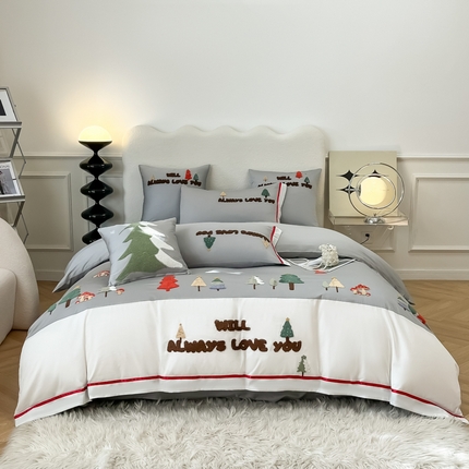 91家纺网 家纺一手货源 找家纺 家居1号2023新款全棉毛巾绣维多利亚四件套 维多利亚-灰色