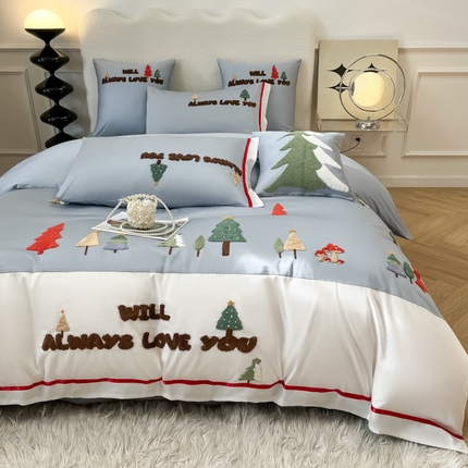 91家纺网 家纺一手货源 找家纺 家居1号2023新款全棉毛巾绣维多利亚四件套 维多利亚-星空蓝