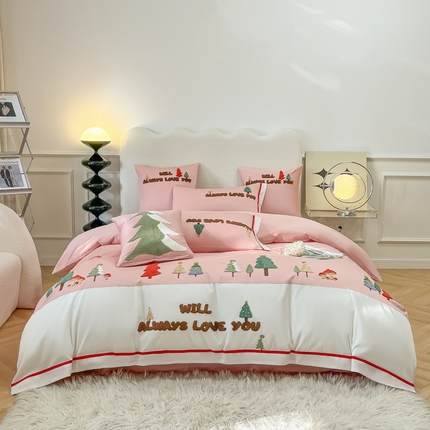 91家纺网 家纺一手货源 找家纺 家居1号2023新款全棉毛巾绣维多利亚四件套 维多利亚-嫩粉