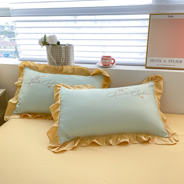 91家纺网 家纺一手货源 找家纺 AB家纺 2023新品水洗真丝夏被 伊甸园浅绿黄