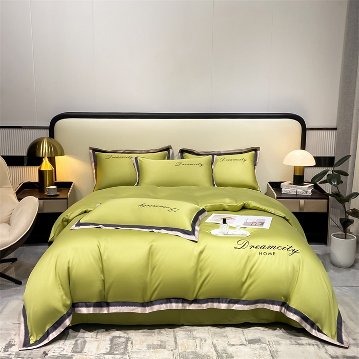 91家纺网 家纺一手货源 找家纺 笙意 新款水洗真丝数码边系列四件套-麦琪 橄榄绿