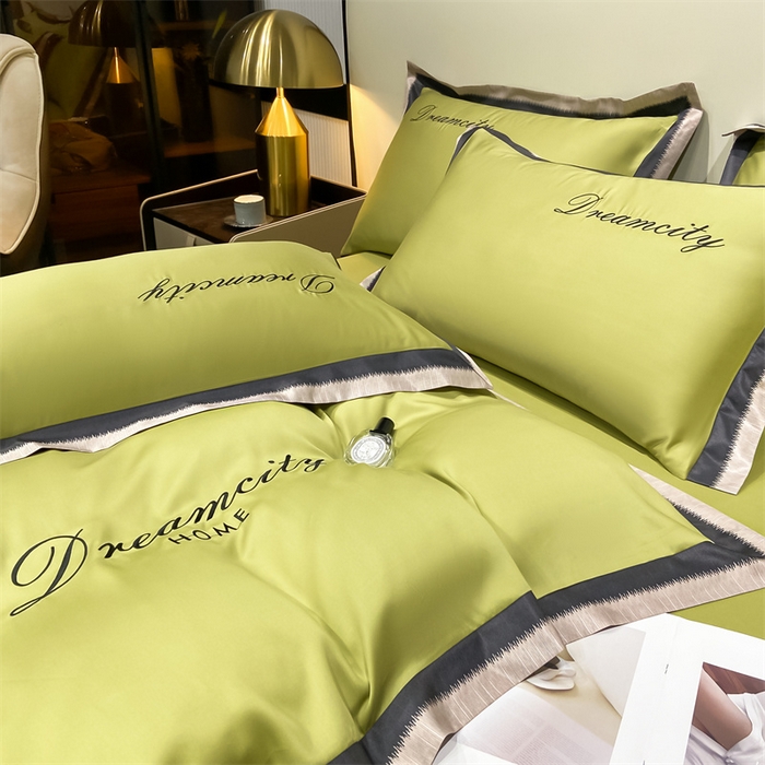 91家纺网 家纺一手货源 找家纺 笙意 新款水洗真丝数码边系列四件套-麦琪 橄榄绿