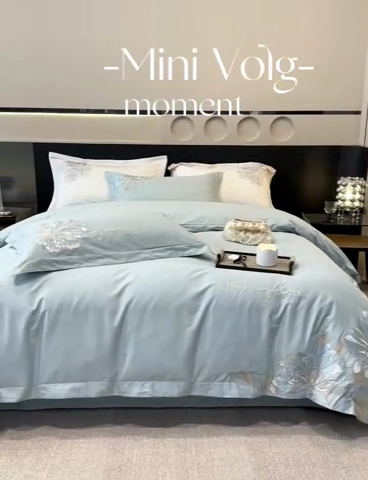 91家纺网 家纺一手货源 找家纺 2023新款13372全棉刺绣四件套-花漾 绿