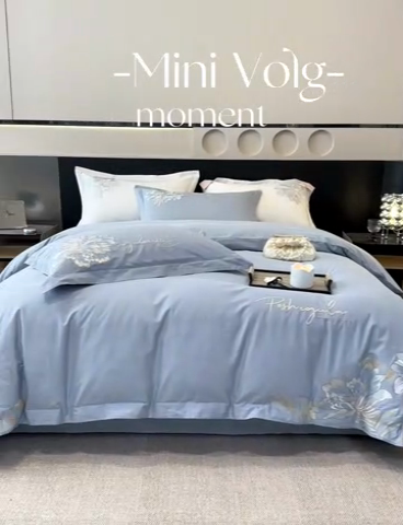 91家纺网 家纺一手货源 找家纺 2023新款13372全棉刺绣四件套-花漾 蓝