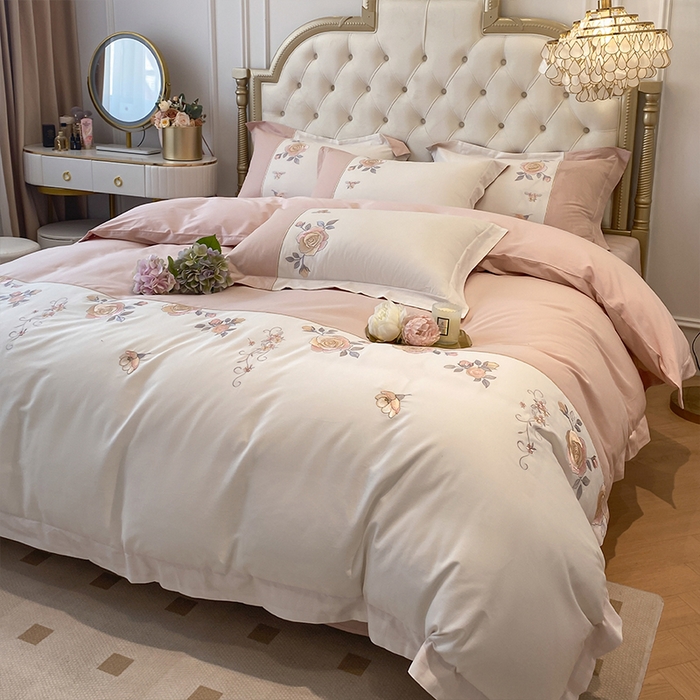 91家纺网 家纺一手货源 找家纺 （总）2023新款13372全棉刺绣四件套-蔷薇之恋