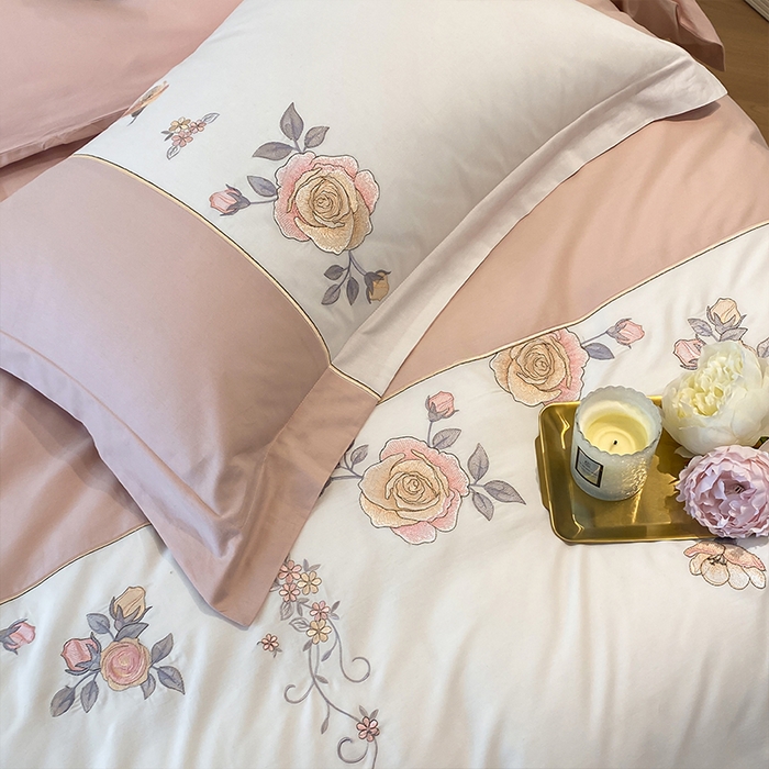 91家纺网 家纺一手货源 找家纺 （总）2023新款13372全棉刺绣四件套-蔷薇之恋