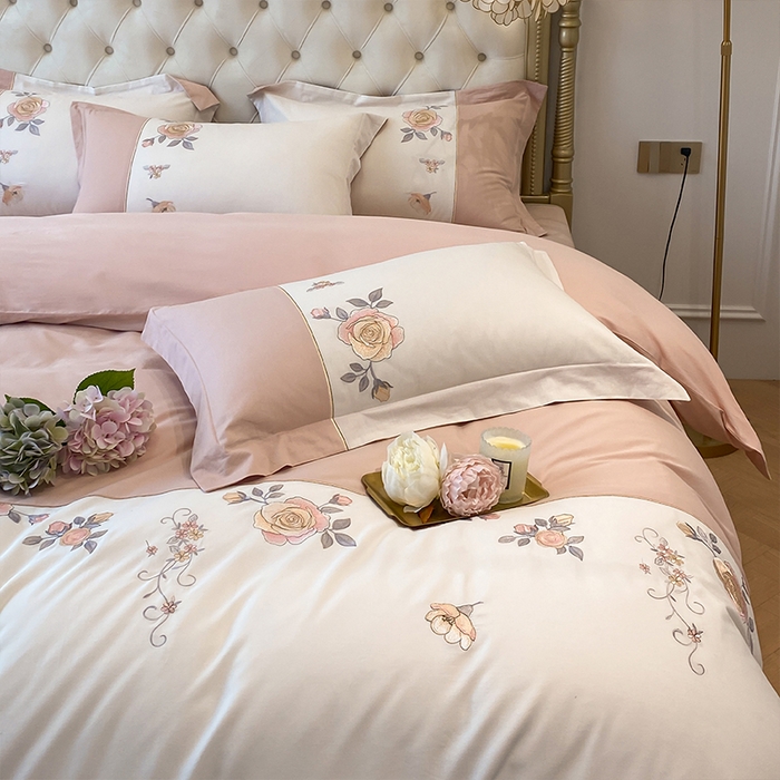 91家纺网 家纺一手货源 找家纺 （总）2023新款13372全棉刺绣四件套-蔷薇之恋