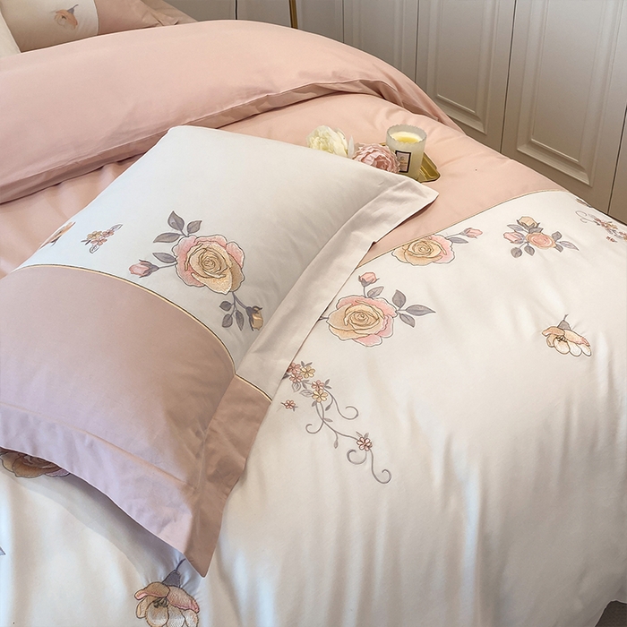 91家纺网 家纺一手货源 找家纺 （总）2023新款13372全棉刺绣四件套-蔷薇之恋