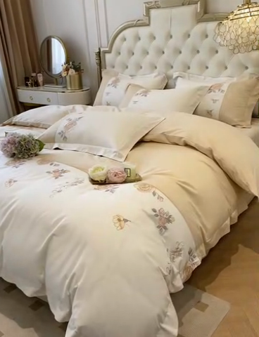 91家纺网 家纺一手货源 找家纺 2023新款13372全棉刺绣四件套-蔷薇之恋 黄