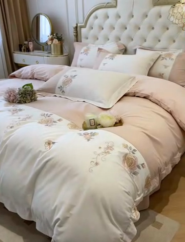 91家纺网 家纺一手货源 找家纺 （总）2023新款13372全棉刺绣四件套-蔷薇之恋