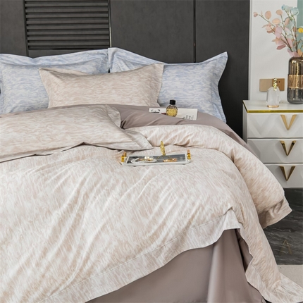 91家纺网 家纺一手货源 找家纺  名品优仓 2023新款高支高密长绒棉刺绣款四件套-简忆 简忆-雪茄色