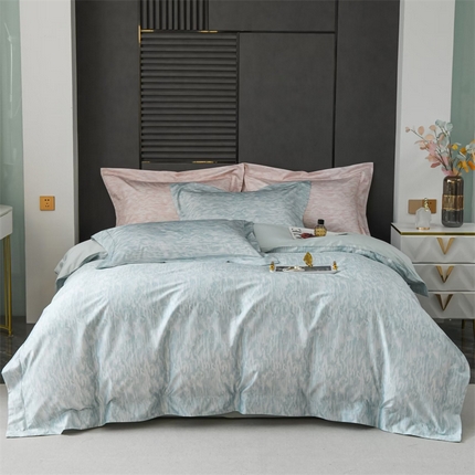 91家纺网 家纺一手货源 找家纺  名品优仓 2023新款高支高密长绒棉刺绣款四件套-简忆 简忆-天蓝