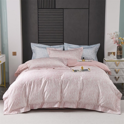 91家纺网 家纺一手货源 找家纺  名品优仓 2023新款高支高密长绒棉刺绣款四件套-简忆 简忆-梦幻粉