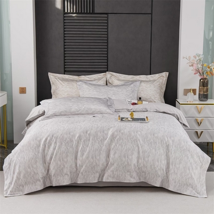 91家纺网 家纺一手货源 找家纺  名品优仓 2023新款高支高密长绒棉刺绣款四件套-简忆 简忆-薄雾灰