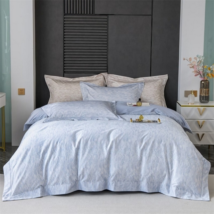 91家纺网 家纺一手货源 找家纺  名品优仓 2023新款高支高密长绒棉刺绣款四件套-简忆 简忆-梦幻蓝