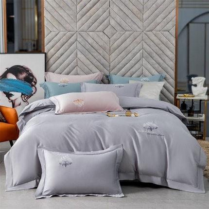 91家纺网 家纺一手货源 找家纺 名品优仓 2023新款高支高密长绒棉刺绣款四件套-一树花开 一树花开-紫