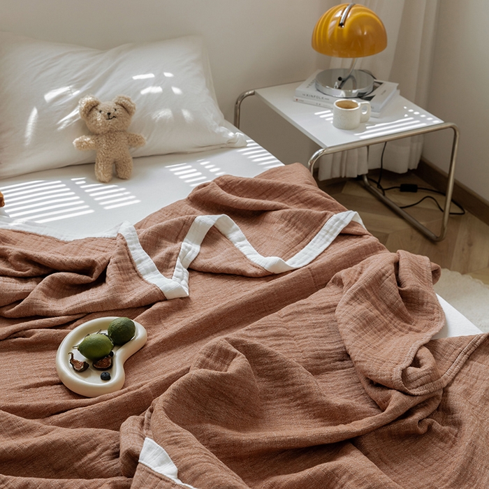 91家纺网 家纺一手货源 找家纺 雯雨家纺2023新款A类全棉纱布毛巾被 浅咖