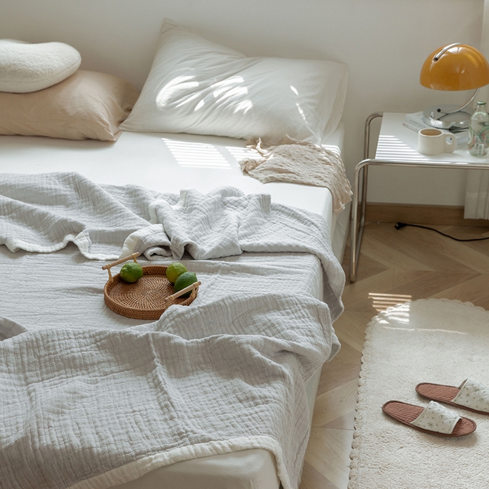 91家纺网 家纺一手货源 找家纺 雯雨家纺2023新款A类全棉纱布毛巾被 浅灰