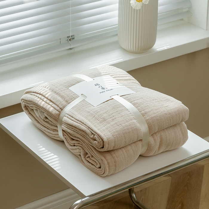 91家纺网 家纺一手货源 找家纺 雯雨家纺2023新款A类全棉纱布毛巾被 浅棕